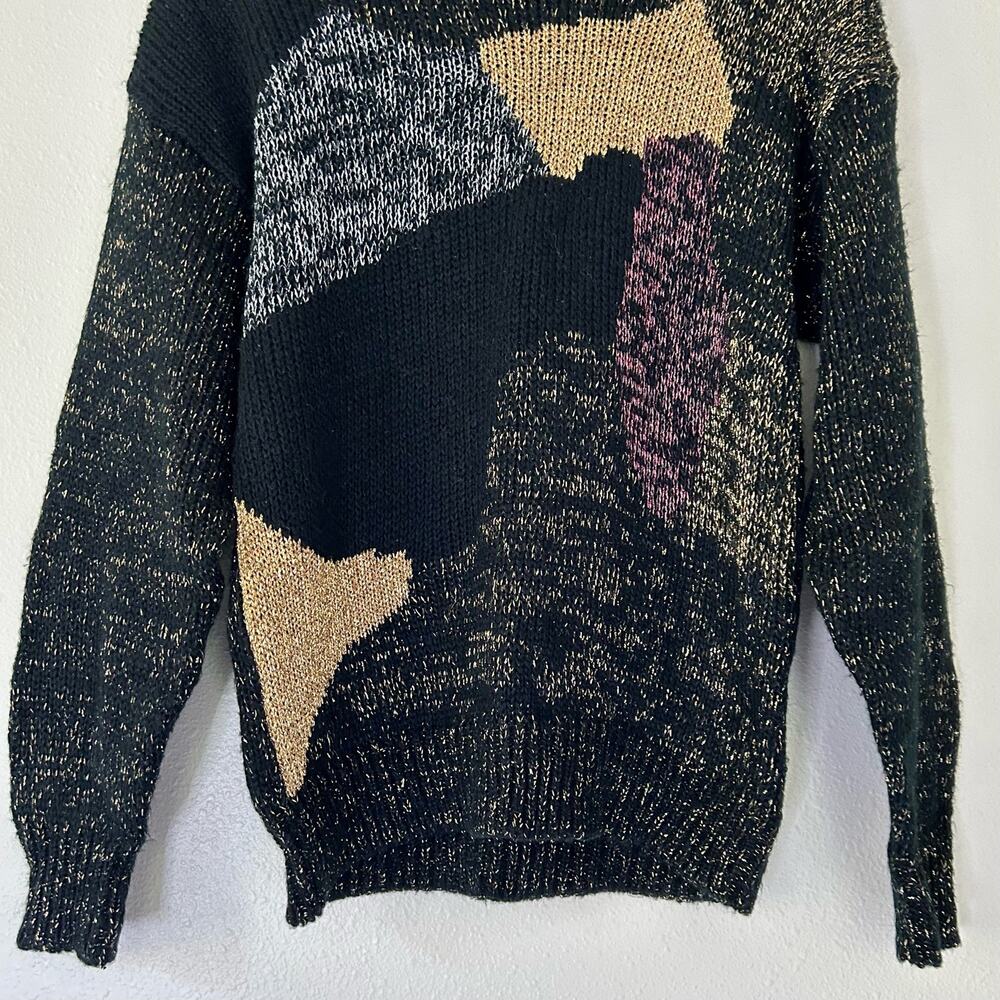 Vintage Metallic Abstract Patchwork Turtleneck Kn… - image 6